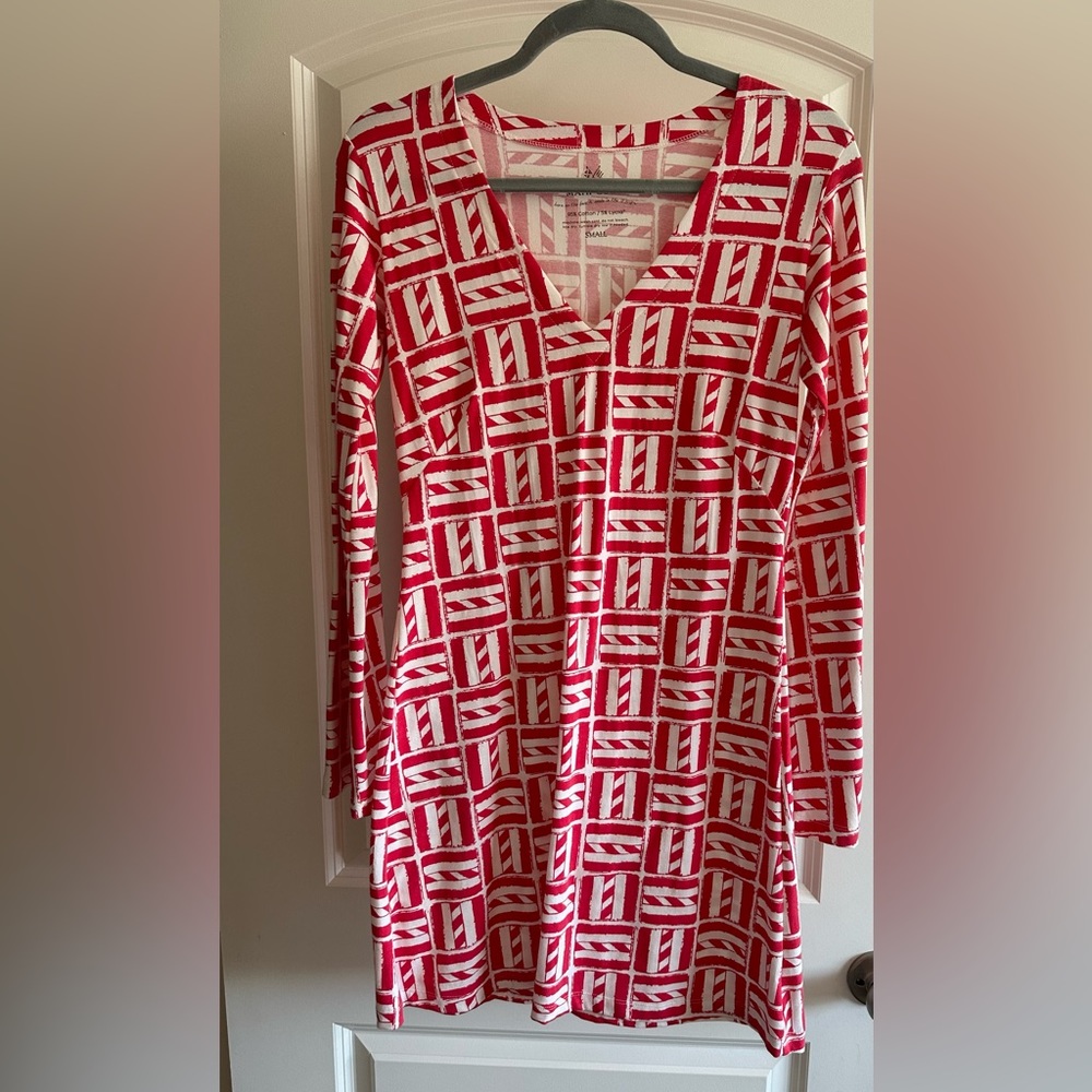 Mahi Gold Geometric Pattern Dress Red White Small